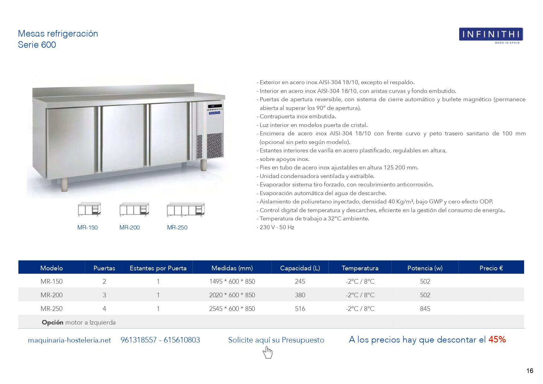 MESAS REFRIGERADAS CONGELACION para BAR