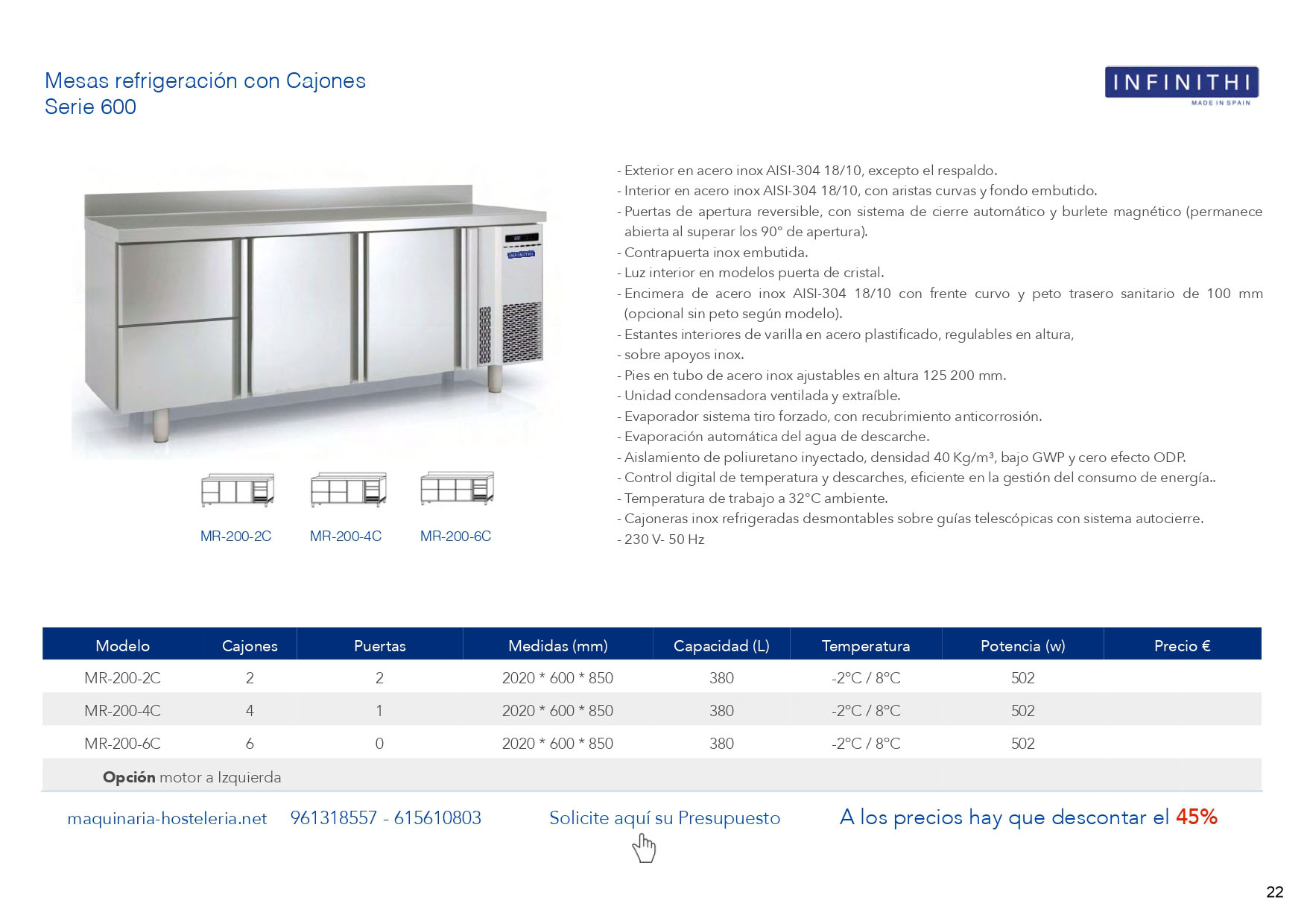 MESAS REFRIGERADAS CONGELACION para BAR