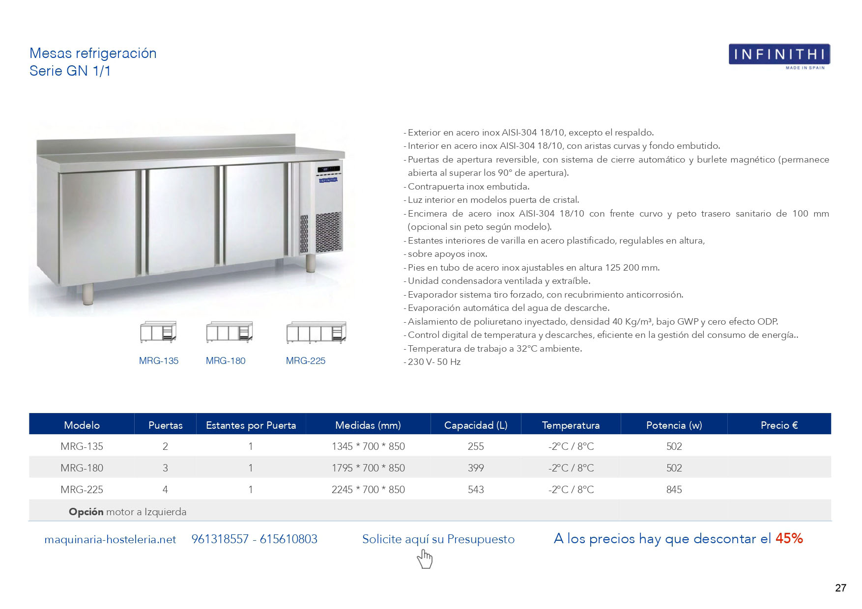 MESAS REFRIGERADAS CONGELACION para BAR