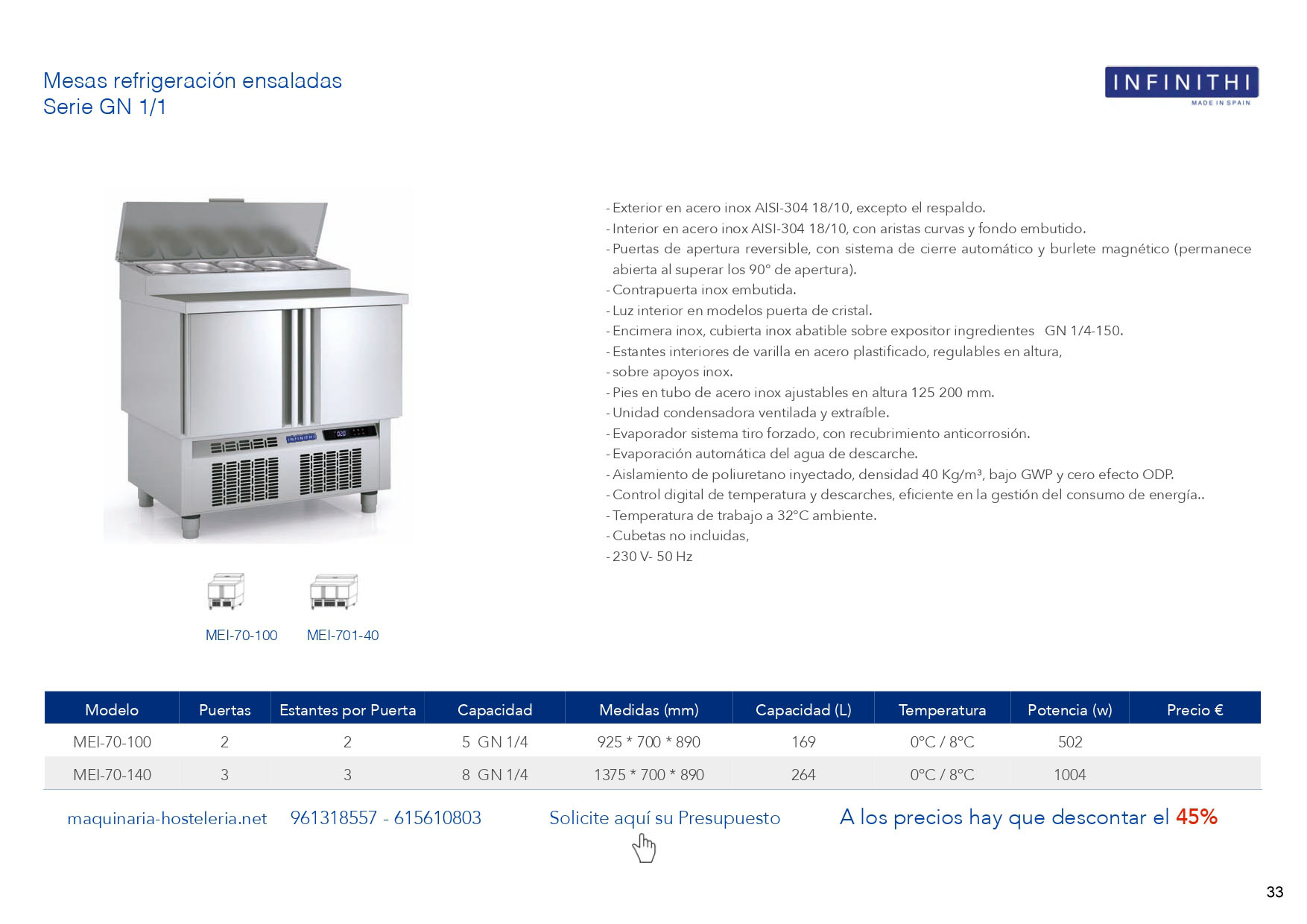 MESAS REFRIGERADAS CONGELACION para BAR