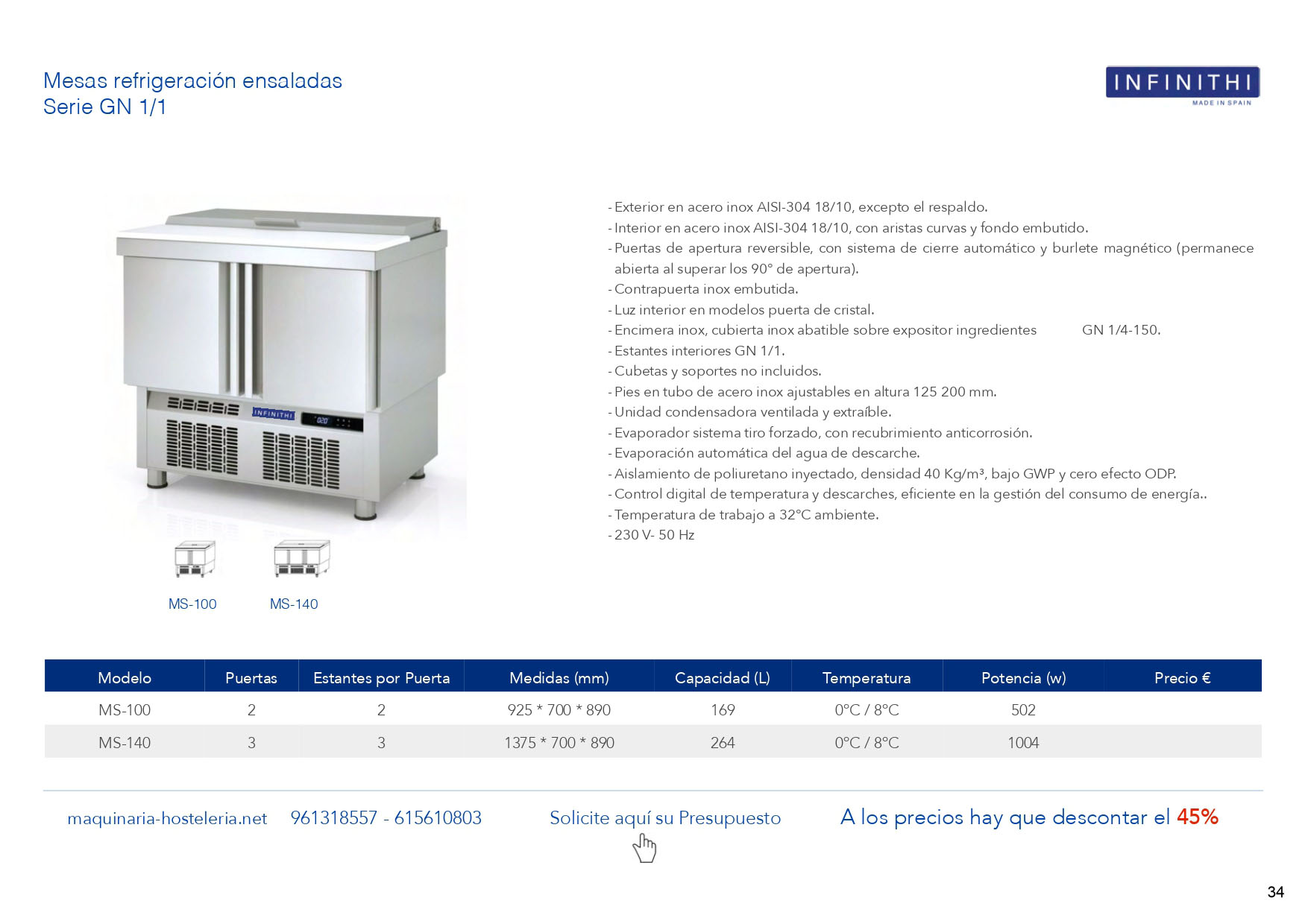 MESAS REFRIGERADAS CONGELACION para BAR