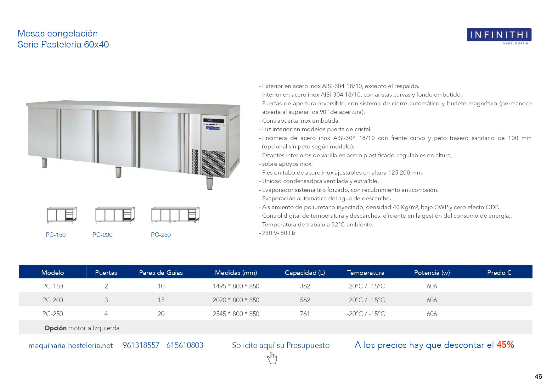 MESAS REFRIGERADAS CONGELACION para BAR